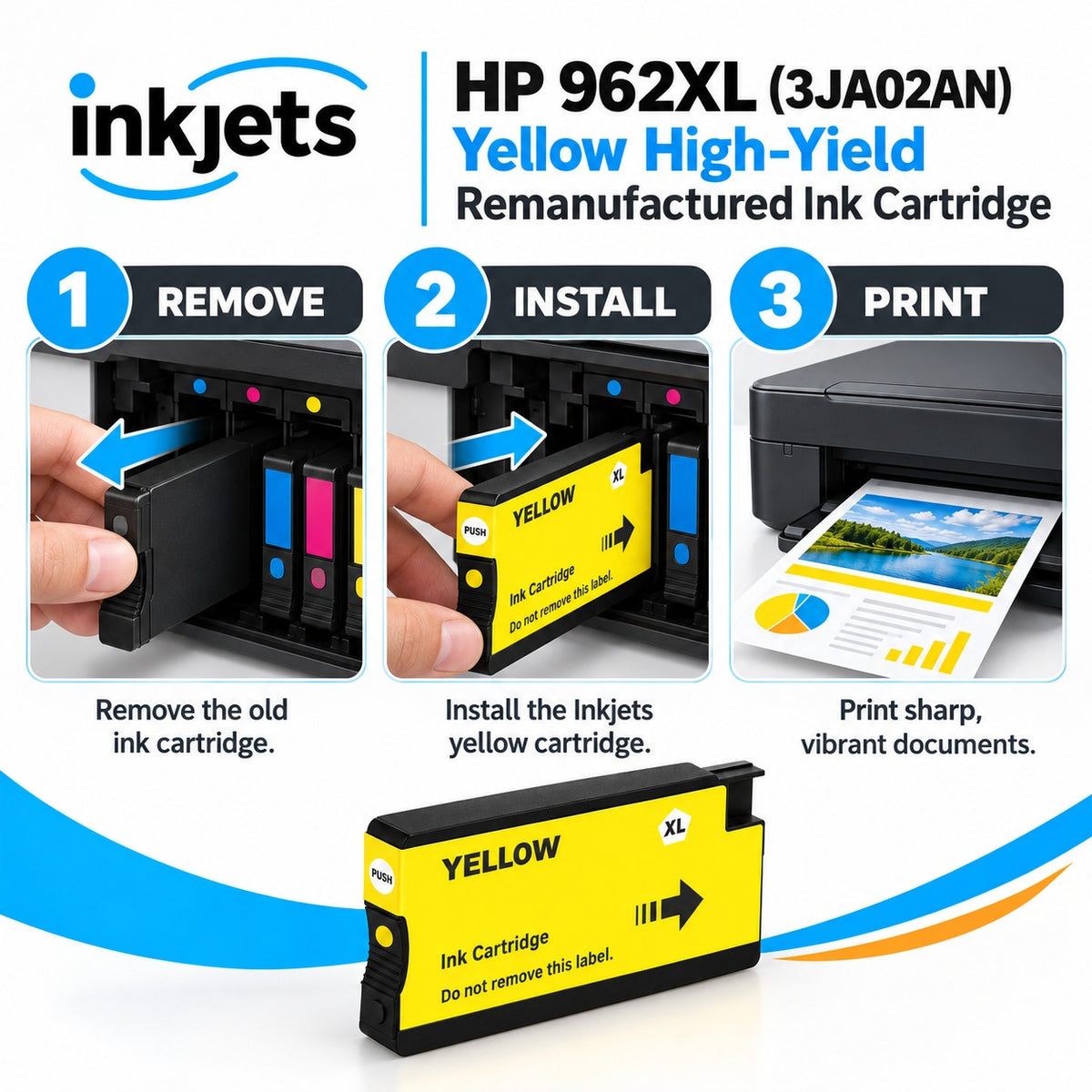 HP 962XL (3JA02AN) Yellow High-Yield Remanufactured Ink Cartridge