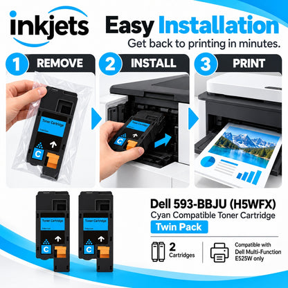 Dell 593-BBJU (H5WFX) Cyan Compatible Toner Cartridge Twin Pack
