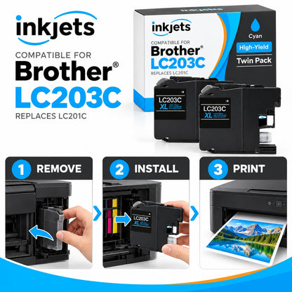 Brother LC203C (Replaces LC201C) Cyan High-Yield Compatible Ink Cartridge Twin Pack