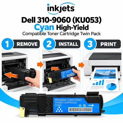 Dell 310-9060 (KU053) Cyan High-Yield Compatible Toner Cartridge Twin Pack