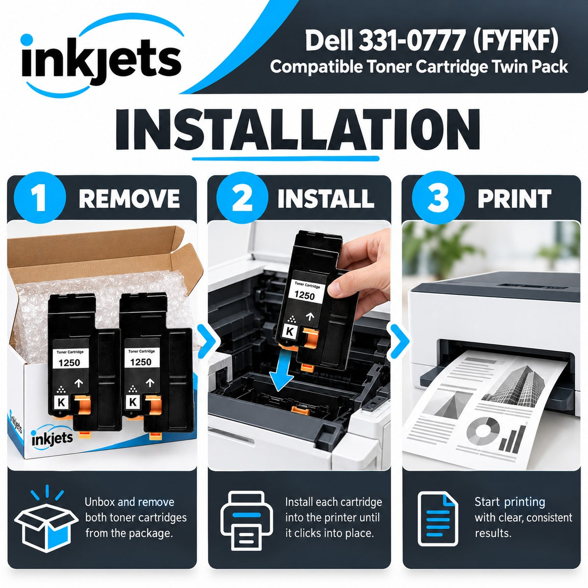 Dell 331-0777 (FYFKF) Cyan High-Yield Compatible Toner Cartridge Twin Pack
