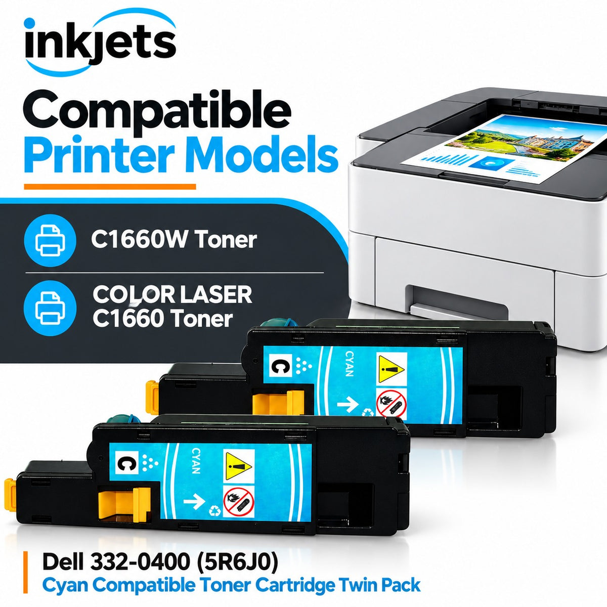 Dell 332-0400 (5R6J0) Cyan Compatible Toner Cartridge Twin Pack