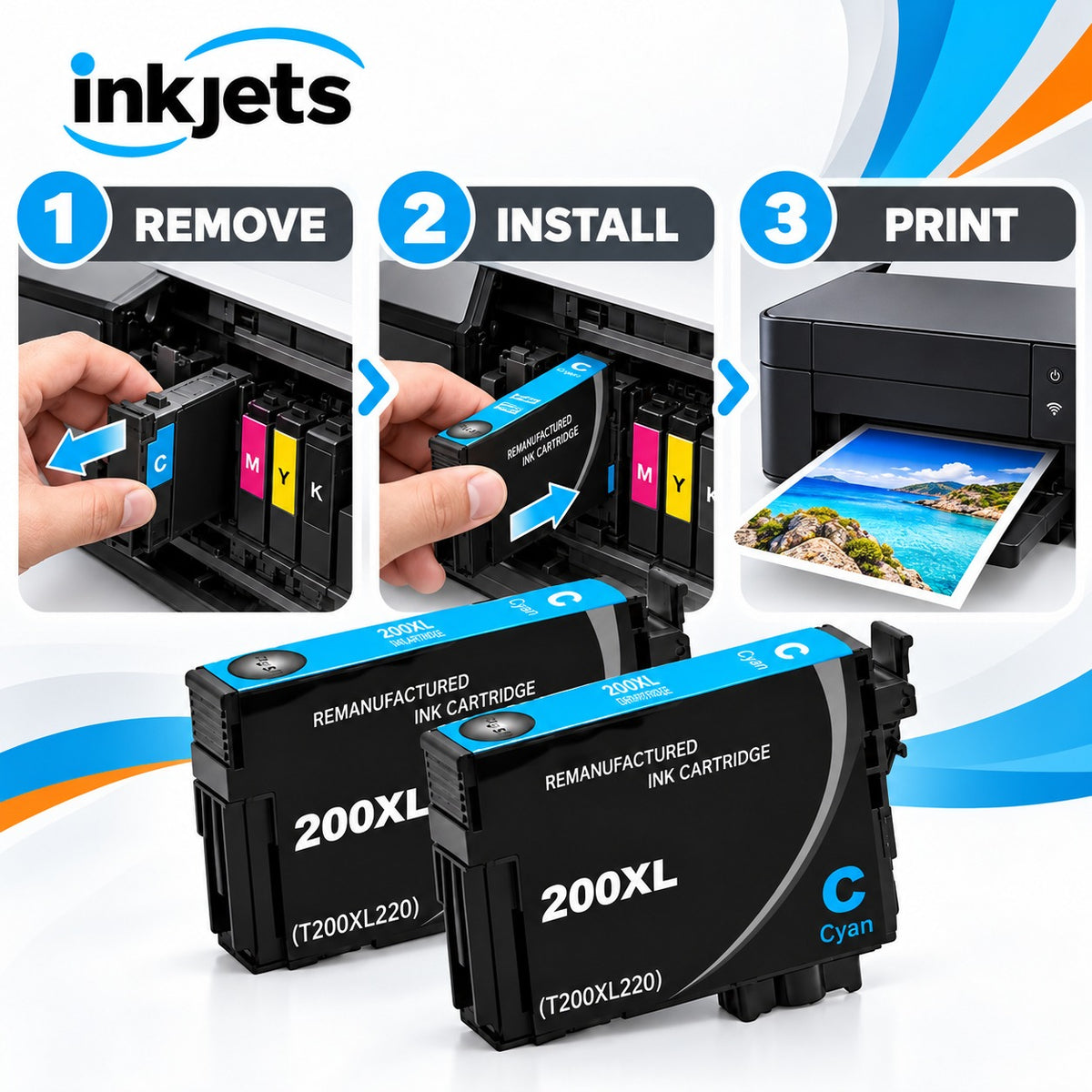 Epson 200XL (T200XL220) Cyan High-Yield Remanufactured Ink Cartridge Twin Pack