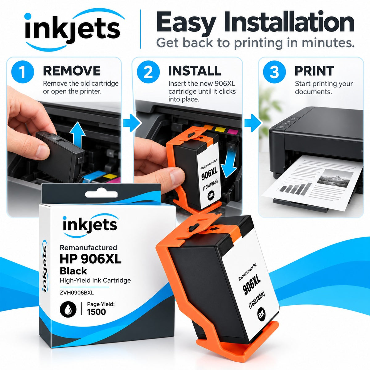 HP 906XL (T6M18AN) Black High-Yield Remanufactured Ink Cartridge