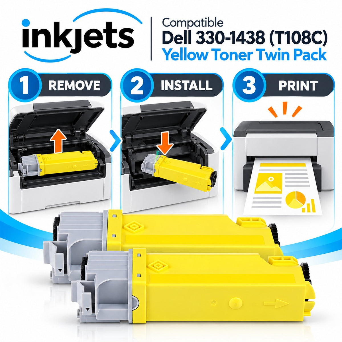 Dell 330-1438 (T108C) Yellow High-Yield Compatible Toner Cartridge Twin Pack
