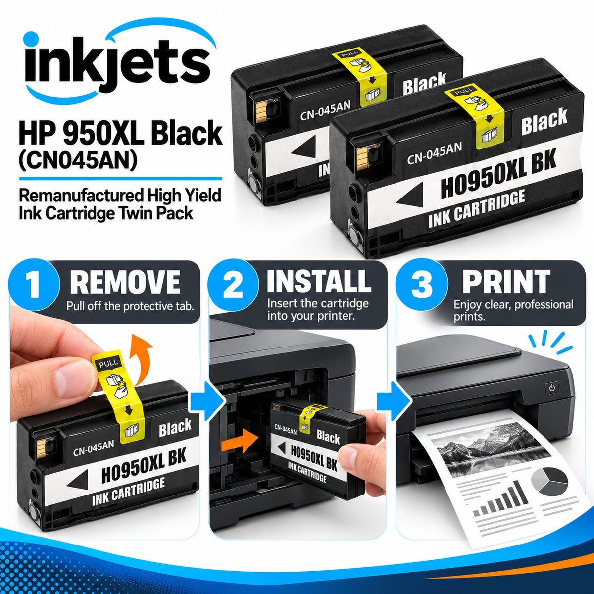 HP 950XL Black (CN045AN) Remanufactured High Yield Ink Cartridge Twin Pack