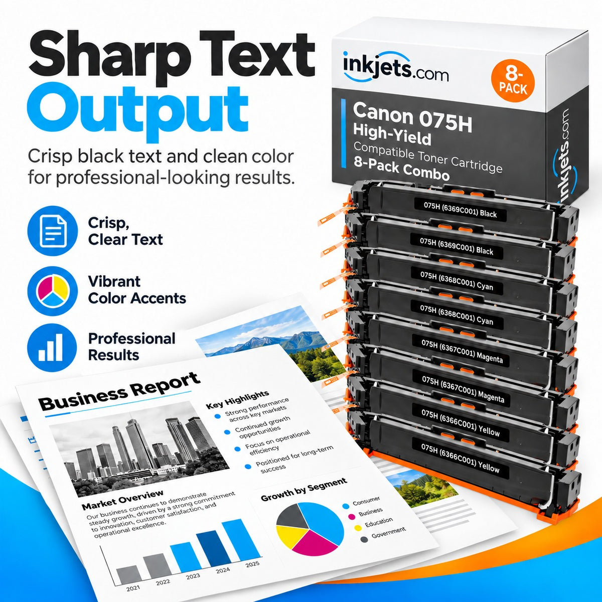 Canon 075H Compatible High-Yield Toner Cartridge 8-Pack Combo