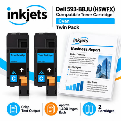 Dell 593-BBJU (H5WFX) Cyan Compatible Toner Cartridge Twin Pack