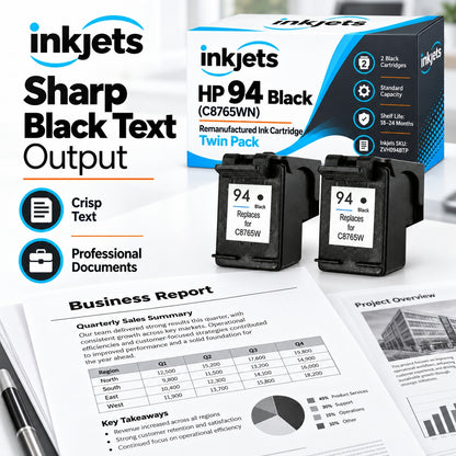HP 94 Black (C8765WN) Remanufactured Ink Cartridge Twin Pack