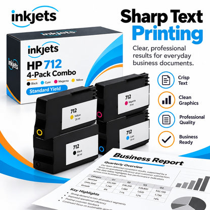 Remanufactured HP 712 Standard Yield Ink Cartridge 4-Piece Combo Pack