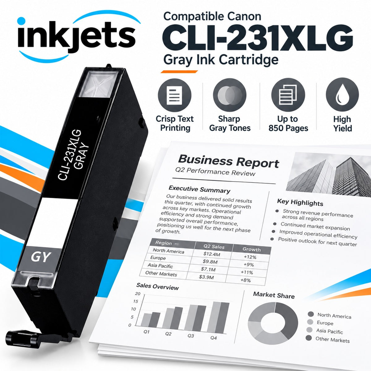 Compatible Canon CLI-231XLG (6678C001) High Yield Gray Ink Cartridge