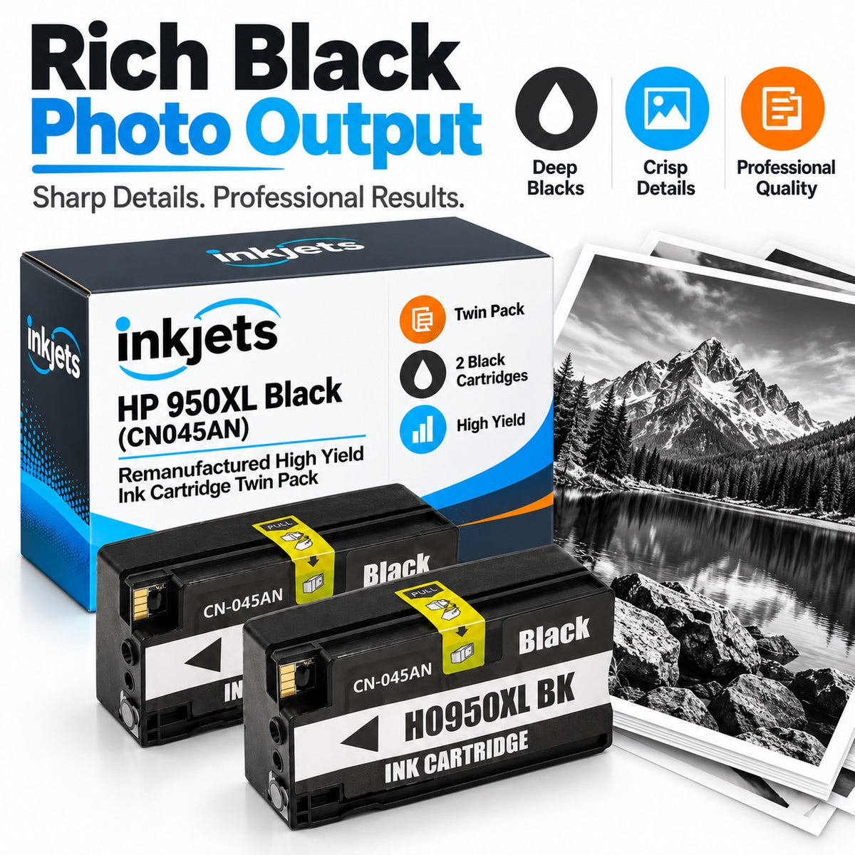 HP 950XL Black (CN045AN) Remanufactured High Yield Ink Cartridge Twin Pack