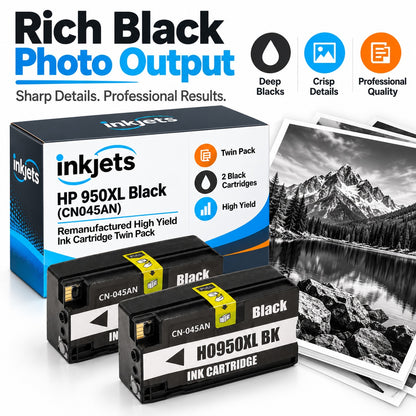 HP 950XL Black (CN045AN) Remanufactured High Yield Ink Cartridge Twin Pack