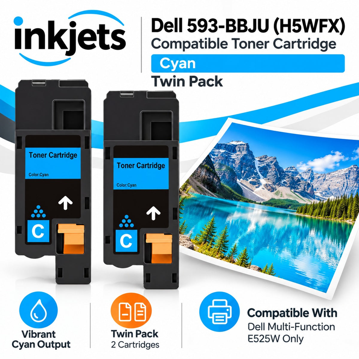Dell 593-BBJU (H5WFX) Cyan Compatible Toner Cartridge Twin Pack