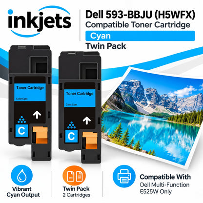 Dell 593-BBJU (H5WFX) Cyan Compatible Toner Cartridge Twin Pack