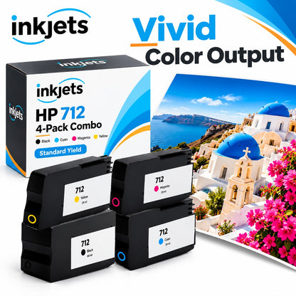 Remanufactured HP 712 Standard Yield Ink Cartridge 4-Piece Combo Pack