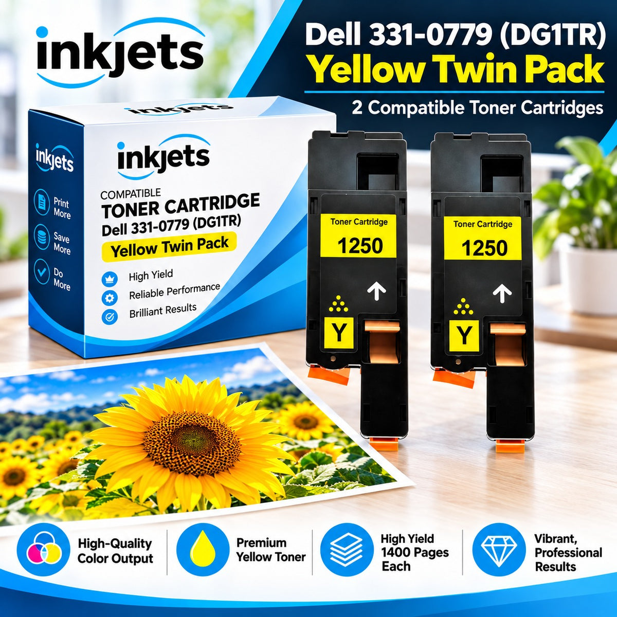 Dell 331-0779 (DG1TR) Yellow High-Yield Compatible Toner Cartridge Twin Pack