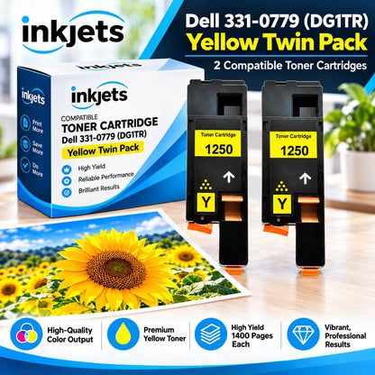 Dell 331-0779 (DG1TR) Yellow High-Yield Compatible Toner Cartridge Twin Pack