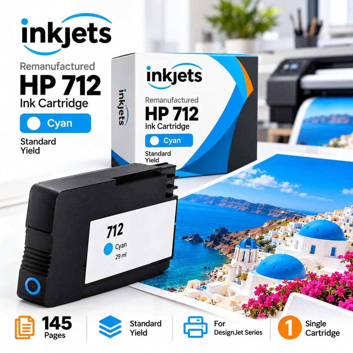 Remanufactured HP 712 Standard Yield Cyan Ink Cartridge