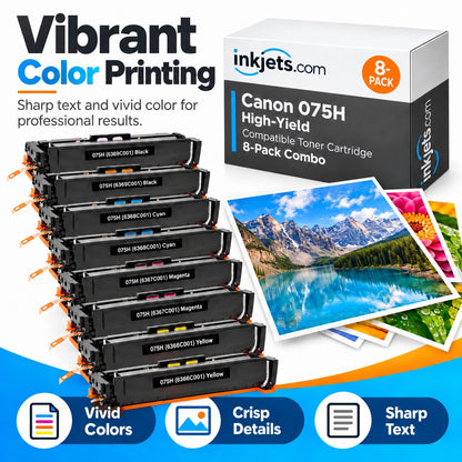 Canon 075H Compatible High-Yield Toner Cartridge 8-Pack Combo