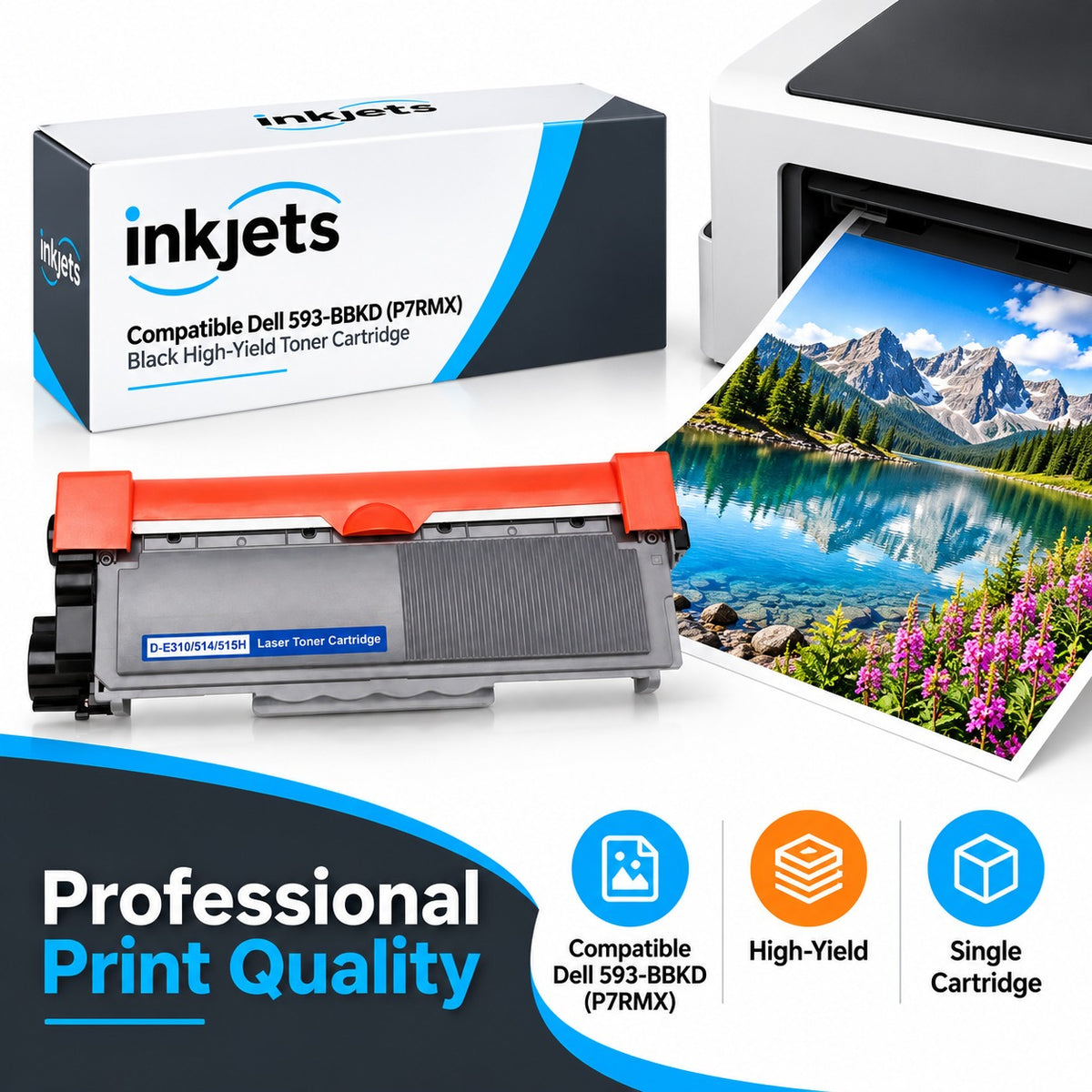 Dell 593-BBKD (P7RMX) Black High-Yield Compatible Toner Cartridge