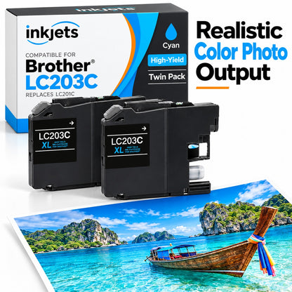Brother LC203C (Replaces LC201C) Cyan High-Yield Compatible Ink Cartridge Twin Pack