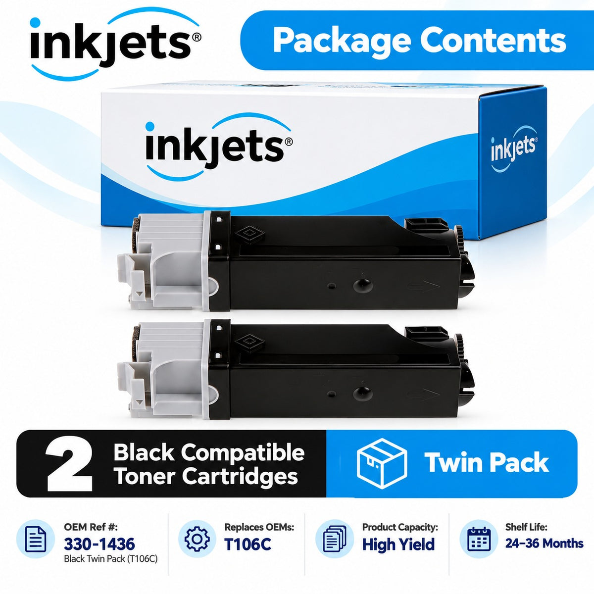 Dell 330-1436 (T106C) Black High-Yield Compatible Toner Cartridge Twin Pack