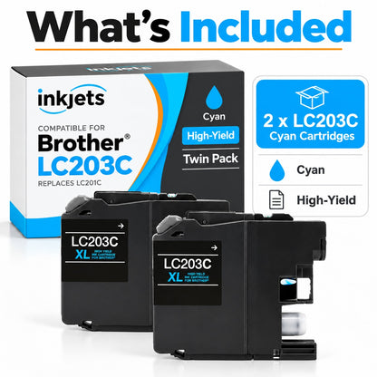 Brother LC203C (Replaces LC201C) Cyan High-Yield Compatible Ink Cartridge Twin Pack