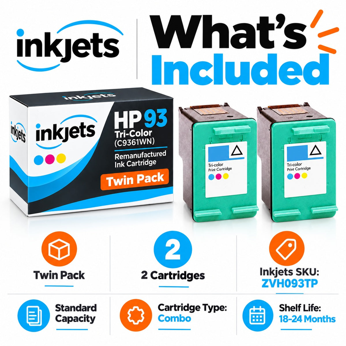 HP 93 Tri-Color (C9361WN) Remanufactured Ink Cartridge Twin Pack