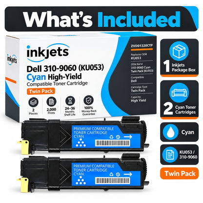 Dell 310-9060 (KU053) Cyan High-Yield Compatible Toner Cartridge Twin Pack