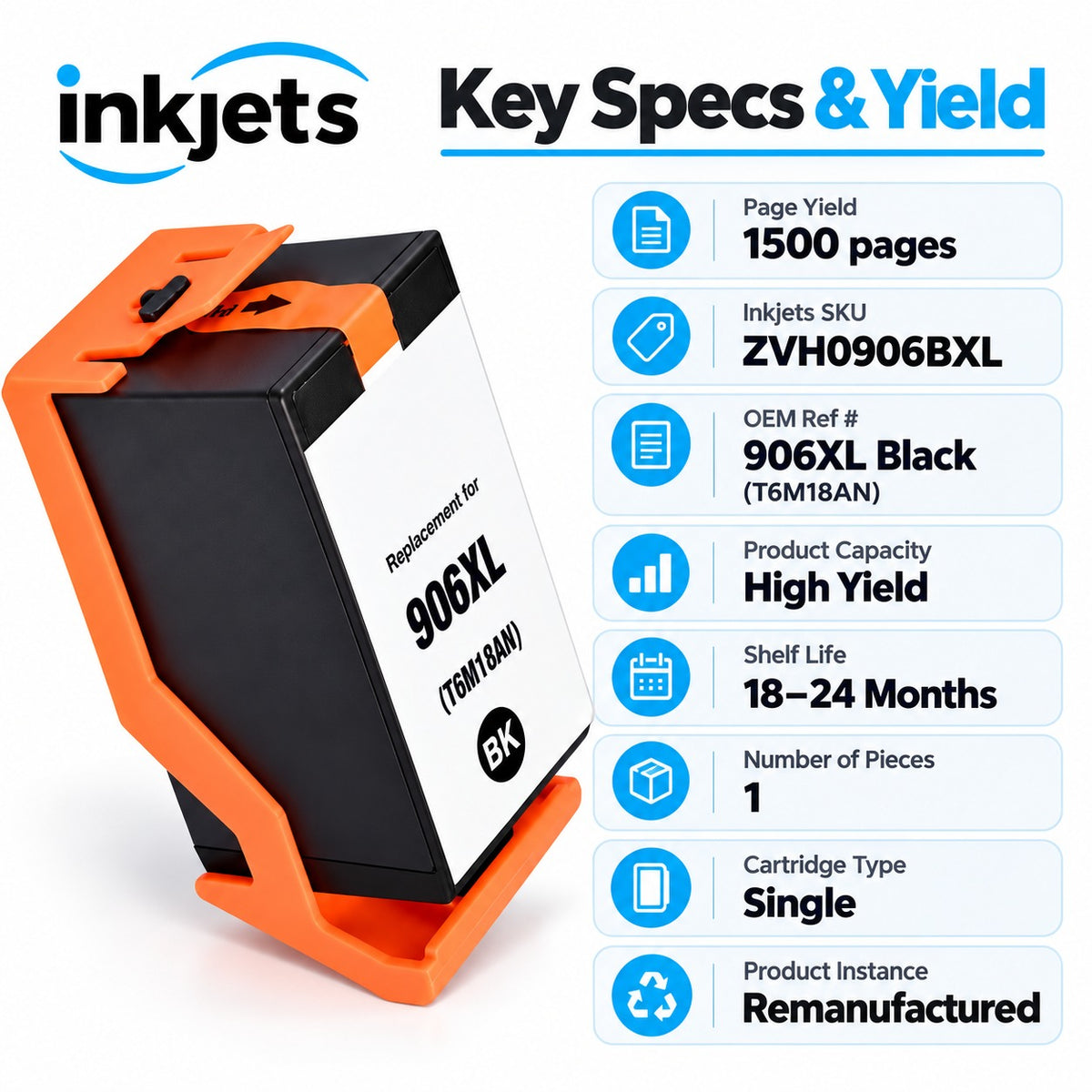 HP 906XL (T6M18AN) Black High-Yield Remanufactured Ink Cartridge