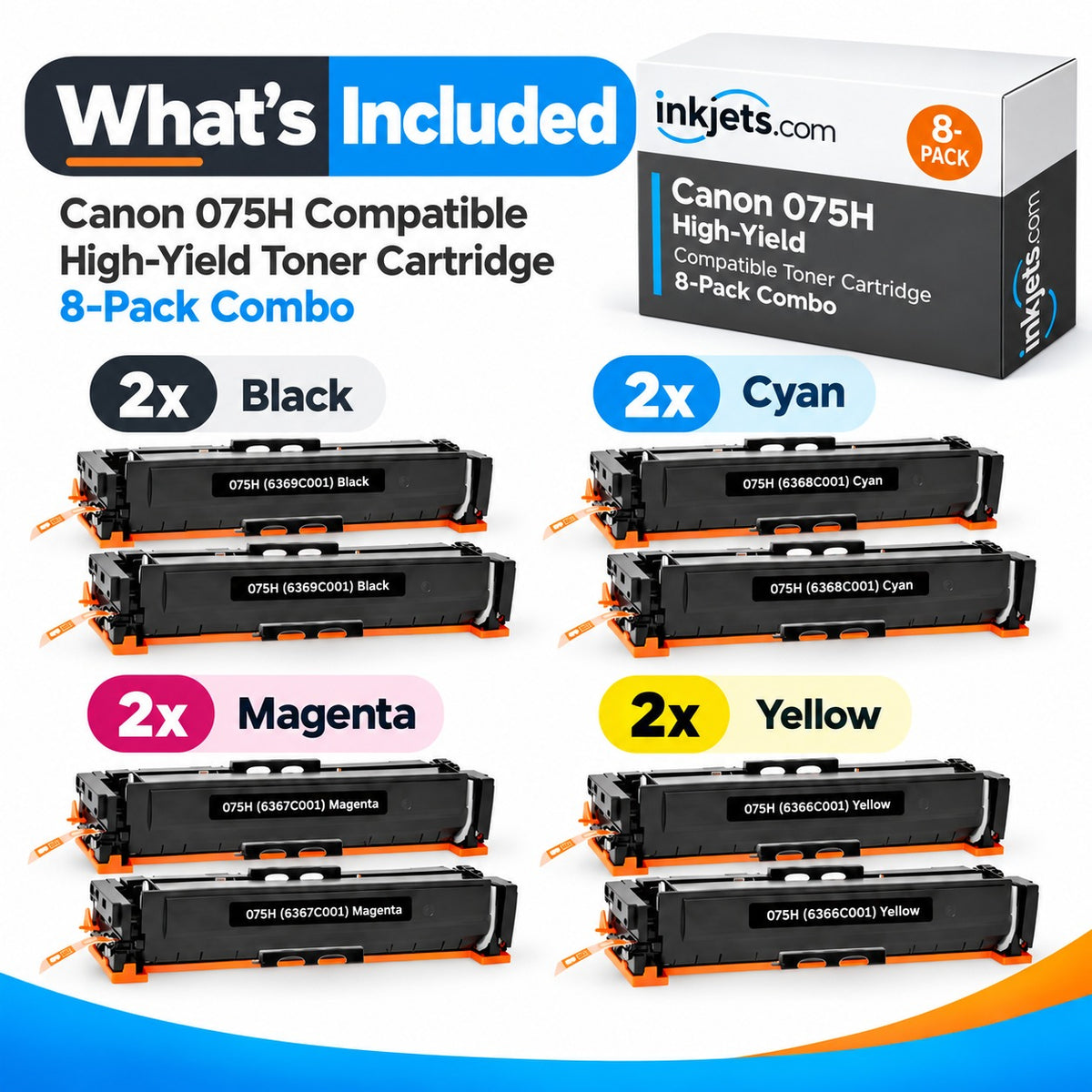 Canon 075H Compatible High-Yield Toner Cartridge 8-Pack Combo