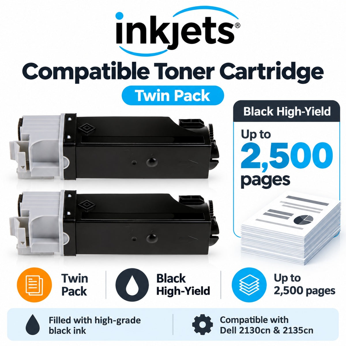 Dell 330-1436 (T106C) Black High-Yield Compatible Toner Cartridge Twin Pack