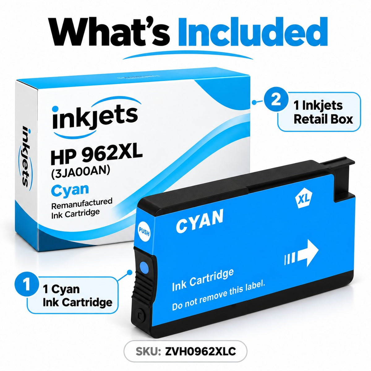 HP 962XL (3JA00AN) Cyan High-Yield Remanufactured Ink Cartridge
