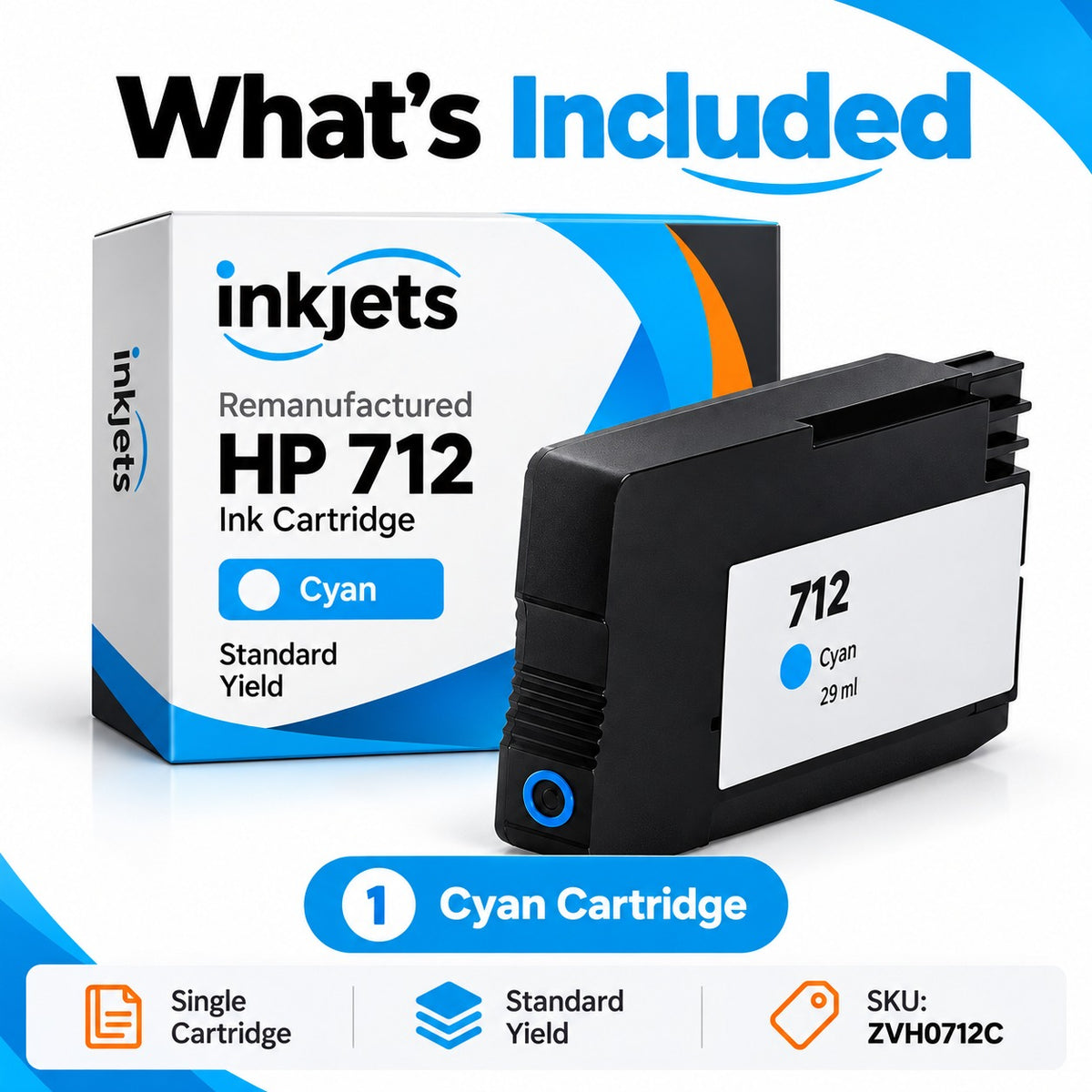 Remanufactured HP 712 Standard Yield Cyan Ink Cartridge