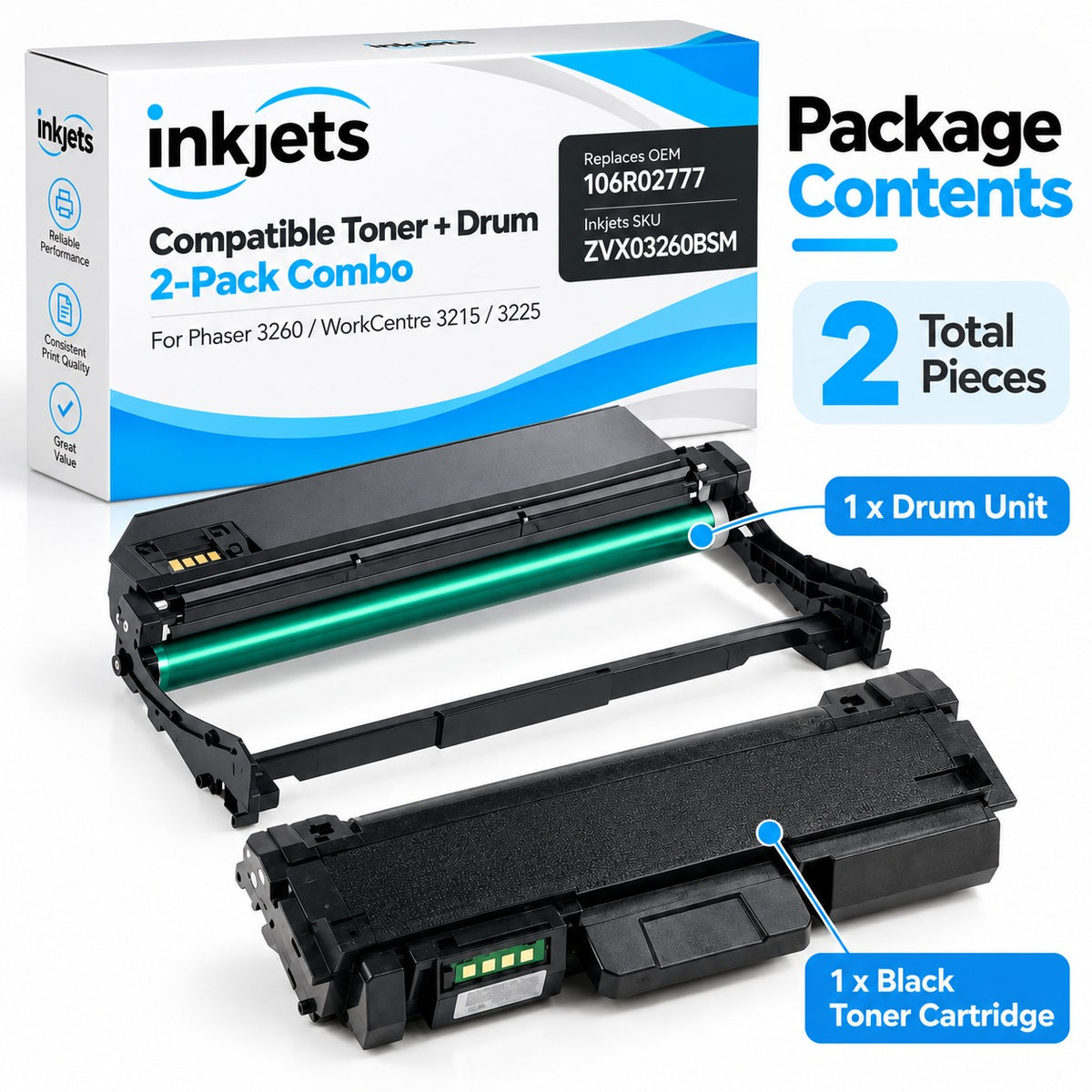 Xerox Phaser 3260 / WorkCentre 3200 Compatible Toner & Drum Cartridge 2-Pack Combo