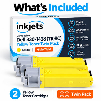 Dell 330-1438 (T108C) Yellow High-Yield Compatible Toner Cartridge Twin Pack