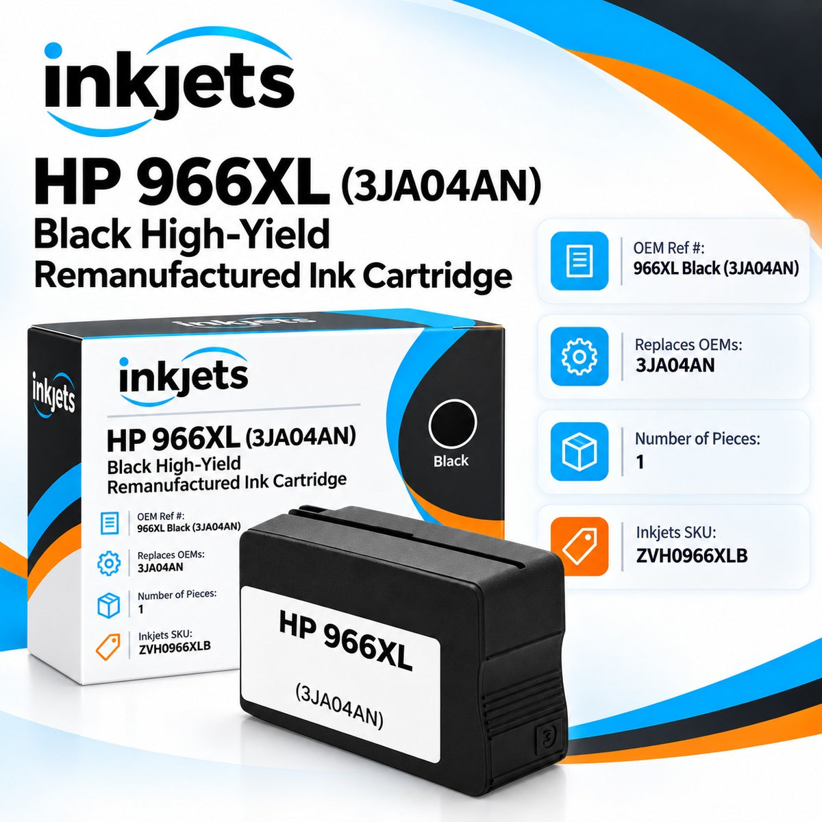 HP 966XL (3JA04AN) Black High-Yield Remanufactured Ink Cartridge