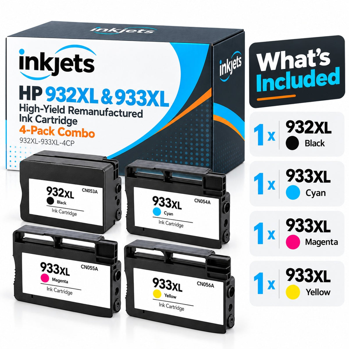 HP 932XL & 933XL High-Yield Remanufactured Ink Cartridge 4-Pack Combo