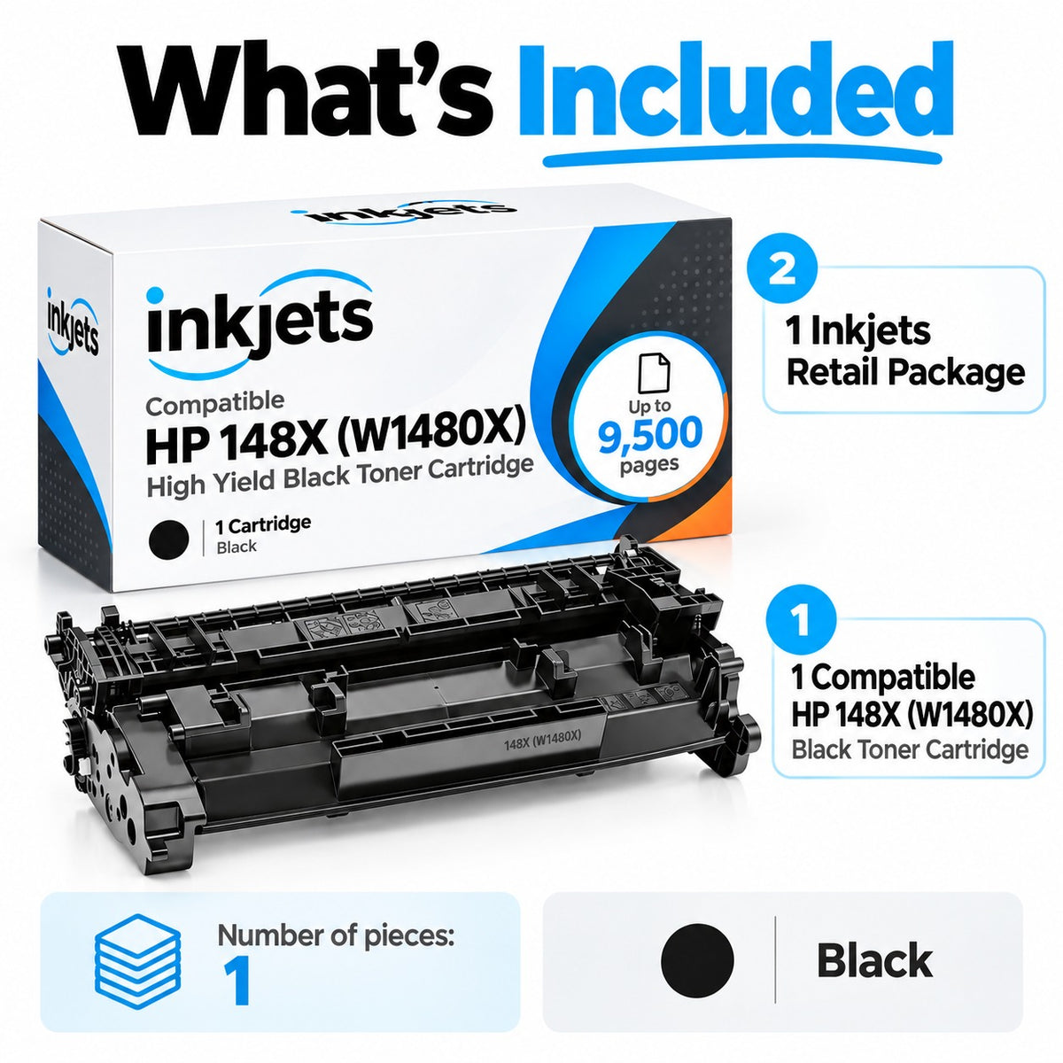 Compatible HP 148X (W1480X) High Yield Black Toner Cartridge