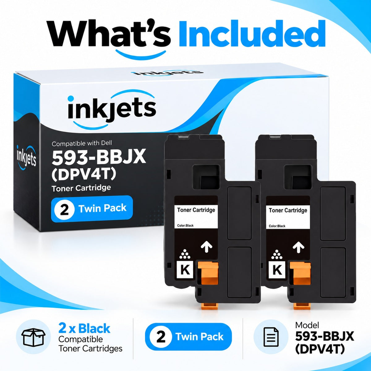Dell 593-BBJX (DPV4T) Black Compatible Toner Cartridge Twin Pack