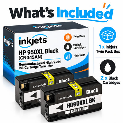 HP 950XL Black (CN045AN) Remanufactured High Yield Ink Cartridge Twin Pack