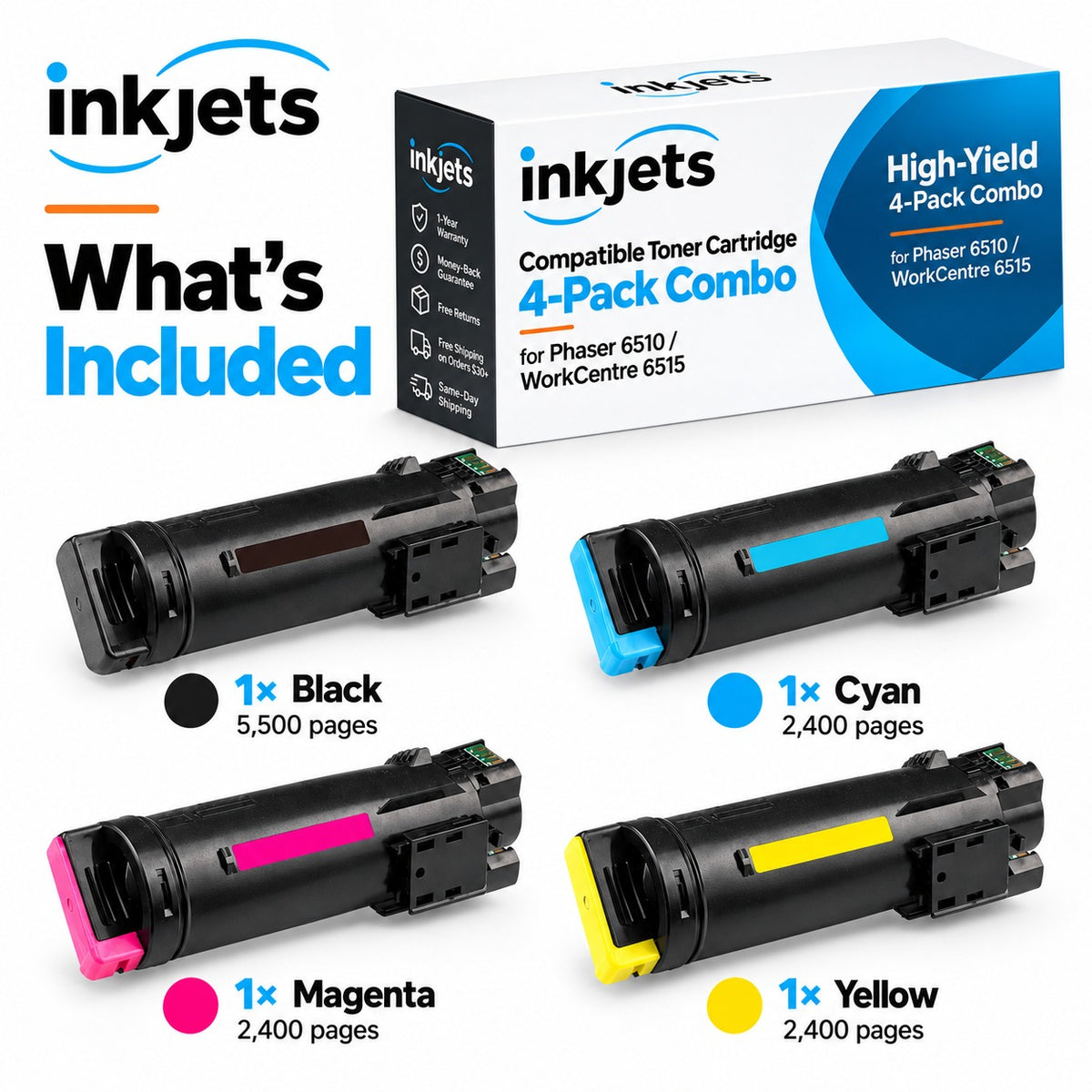 Xerox WorkCentre 6515 / Phaser 6510 High-Yield Compatible Toner Cartridge 4-Pack Combo