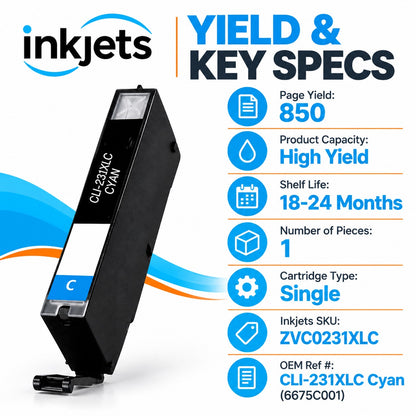 Compatible Canon CLI-231XLC (6675C001) High Yield Cyan Ink Cartridge