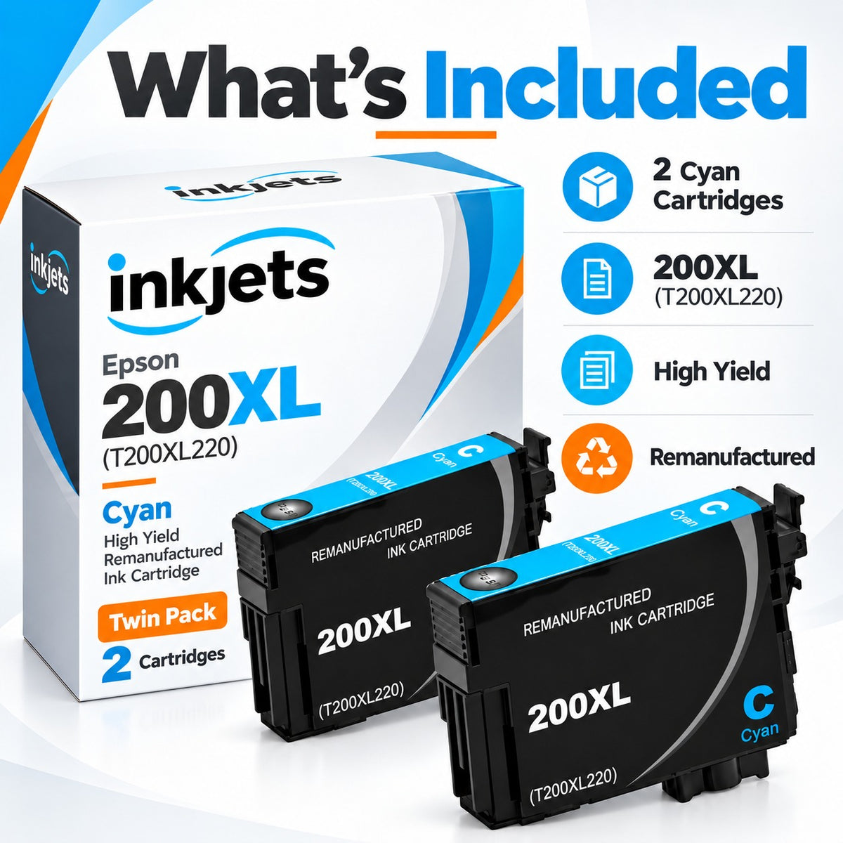 Epson 200XL (T200XL220) Cyan High-Yield Remanufactured Ink Cartridge Twin Pack