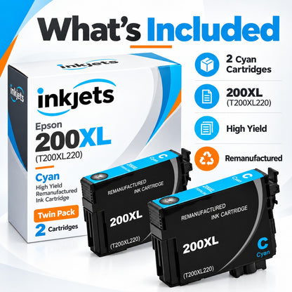 Epson 200XL (T200XL220) Cyan High-Yield Remanufactured Ink Cartridge Twin Pack