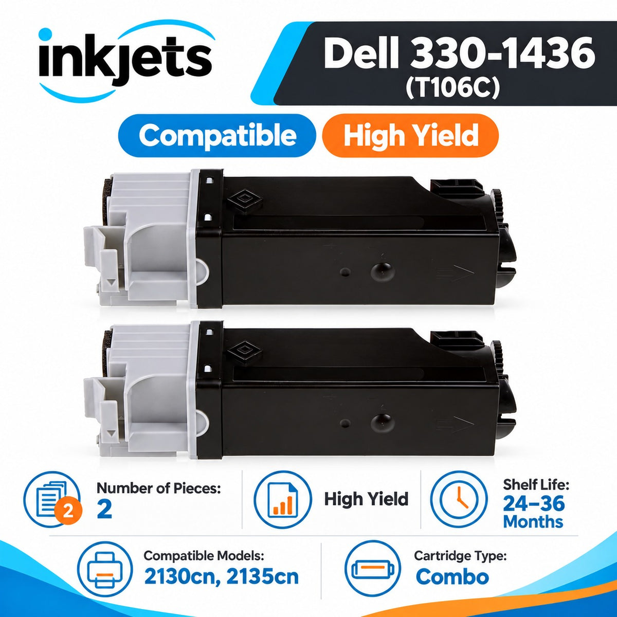 Dell 330-1436 (T106C) Black High-Yield Compatible Toner Cartridge Twin Pack