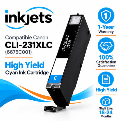 Compatible Canon CLI-231XLC (6675C001) High Yield Cyan Ink Cartridge