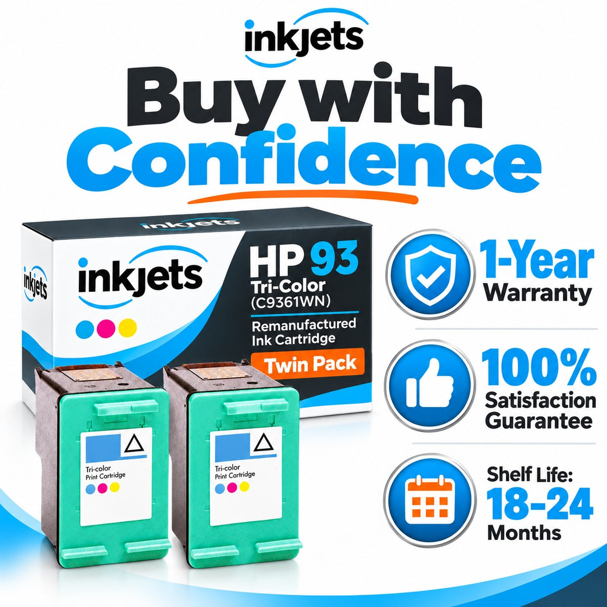 HP 93 Tri-Color (C9361WN) Remanufactured Ink Cartridge Twin Pack