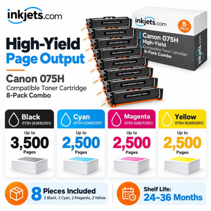 Canon 075H Compatible High-Yield Toner Cartridge 8-Pack Combo